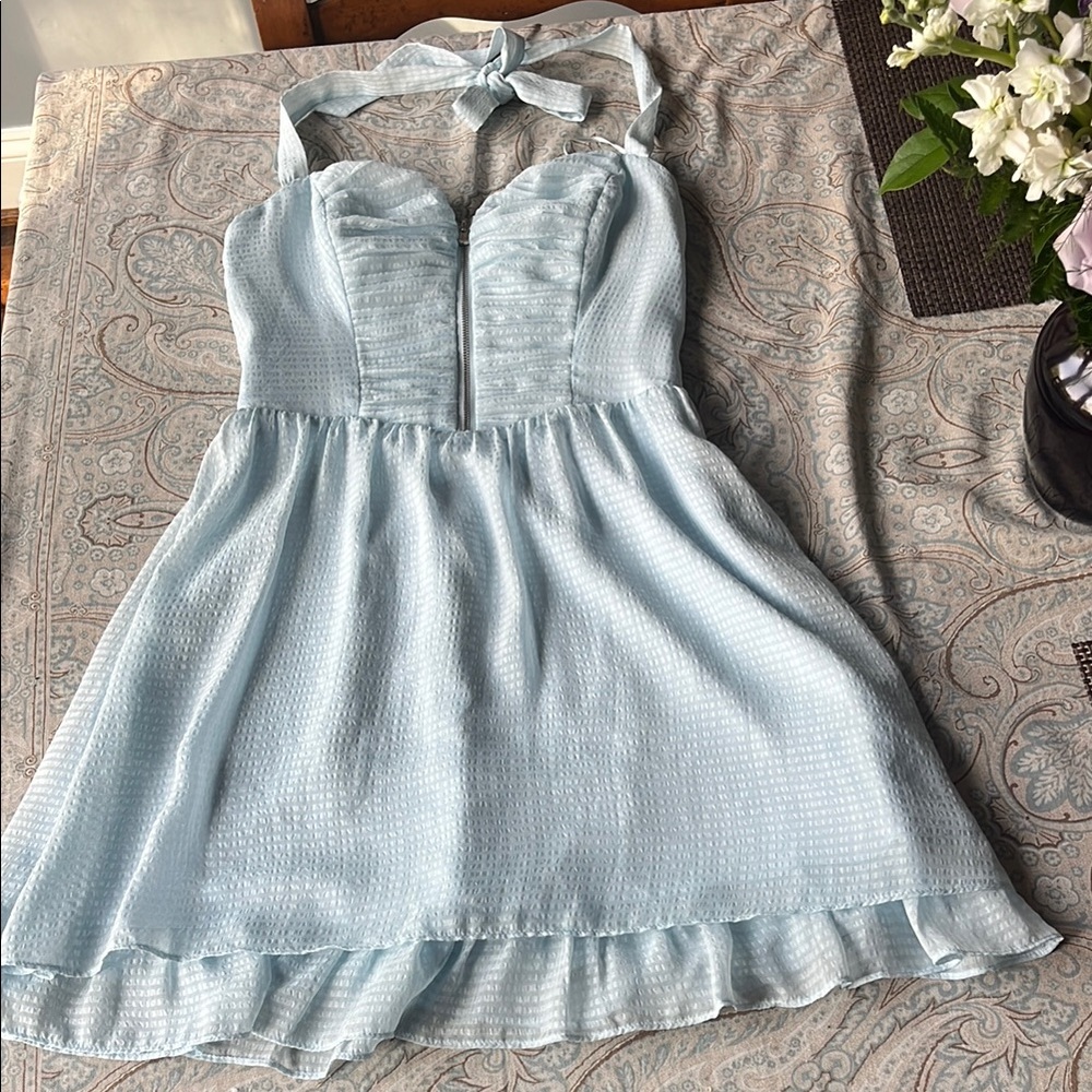 Guess Blue Ruched Halter Dress
